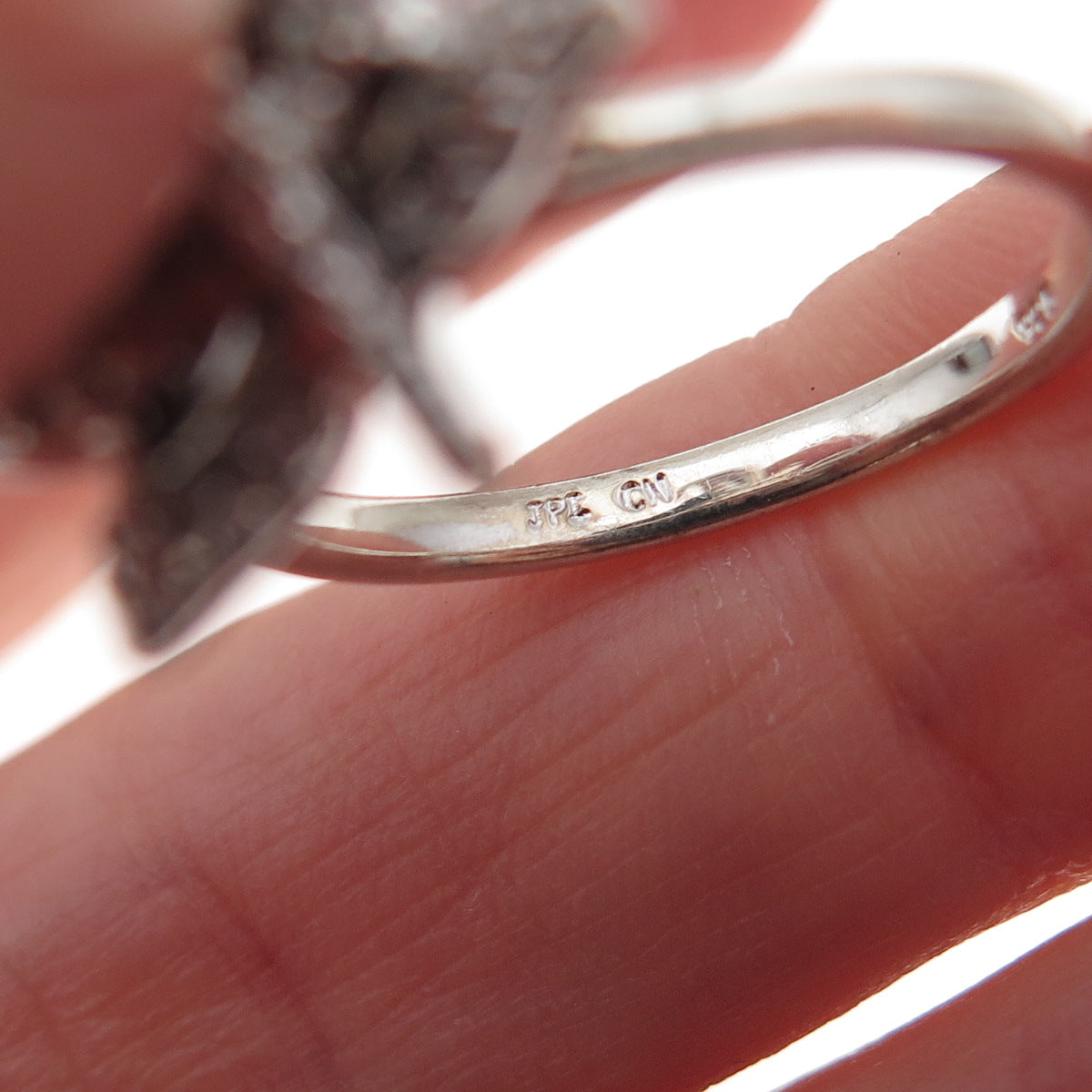 925 Sterling Silver Real Black & White Diamond Butterfly Ring Size 7