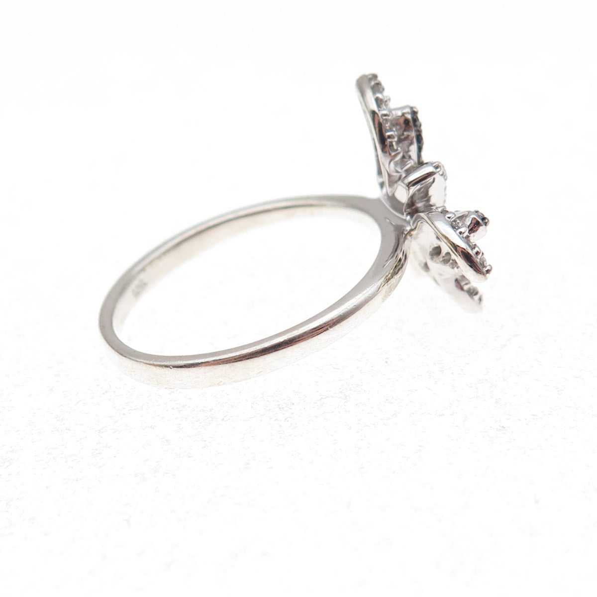 925 Sterling Silver Real Black & White Diamond Butterfly Ring Size 7
