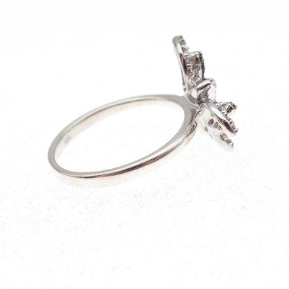 925 Sterling Silver Real Black & White Diamond Butterfly Ring Size 7