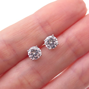 925 Sterling Silver Round-Cut C Z Stud Earrings