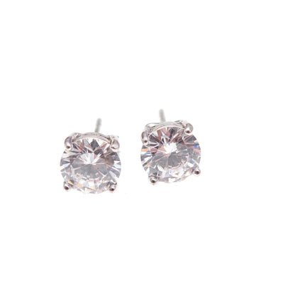 925 Sterling Silver Round-Cut C Z Stud Earrings