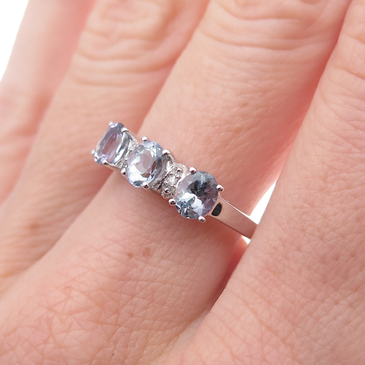 925 Sterling Silver Real Diamond & Tanzanite Ring Size 8