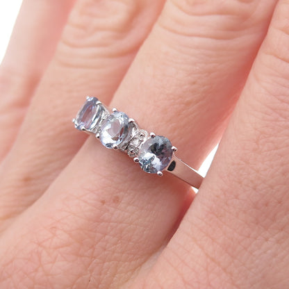 925 Sterling Silver Real Diamond & Tanzanite Ring Size 8