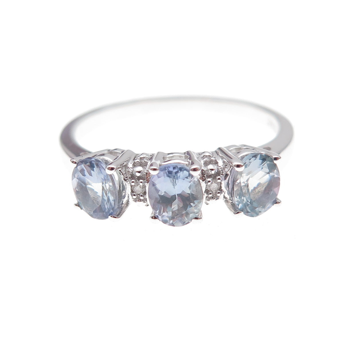 925 Sterling Silver Real Diamond & Tanzanite Ring Size 8