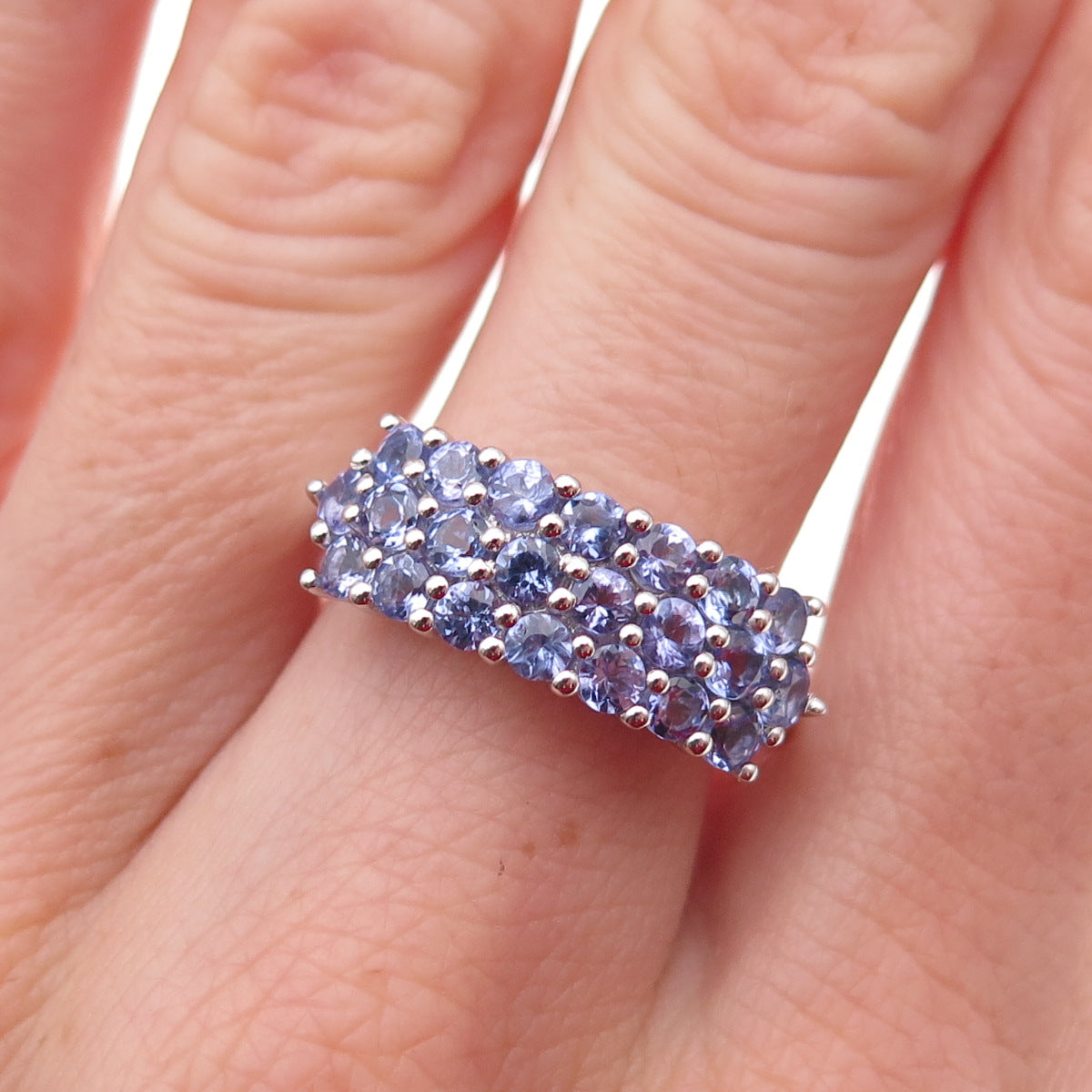 925 Sterling Silver Real Round-Cut Tanzanite Ring Size 8
