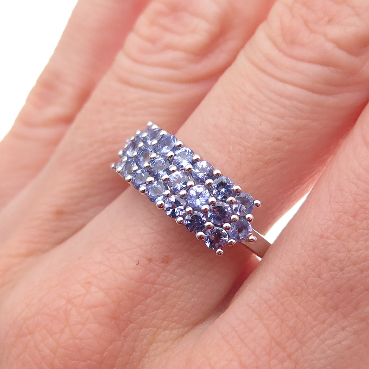 925 Sterling Silver Real Round-Cut Tanzanite Ring Size 8
