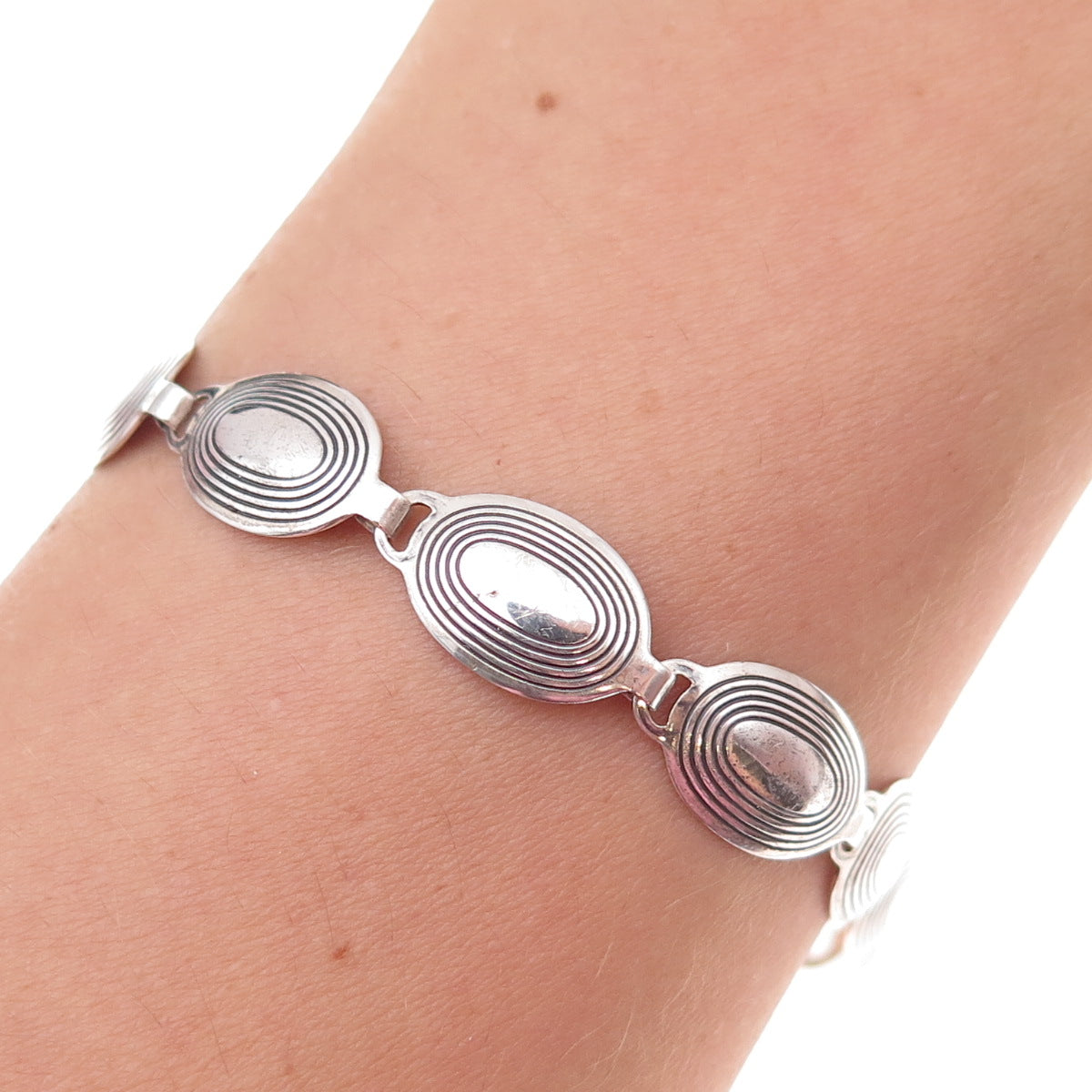 Beau 925 Sterling Silver Antique Art Deco Oval Panel Link Bracelet 7.5"