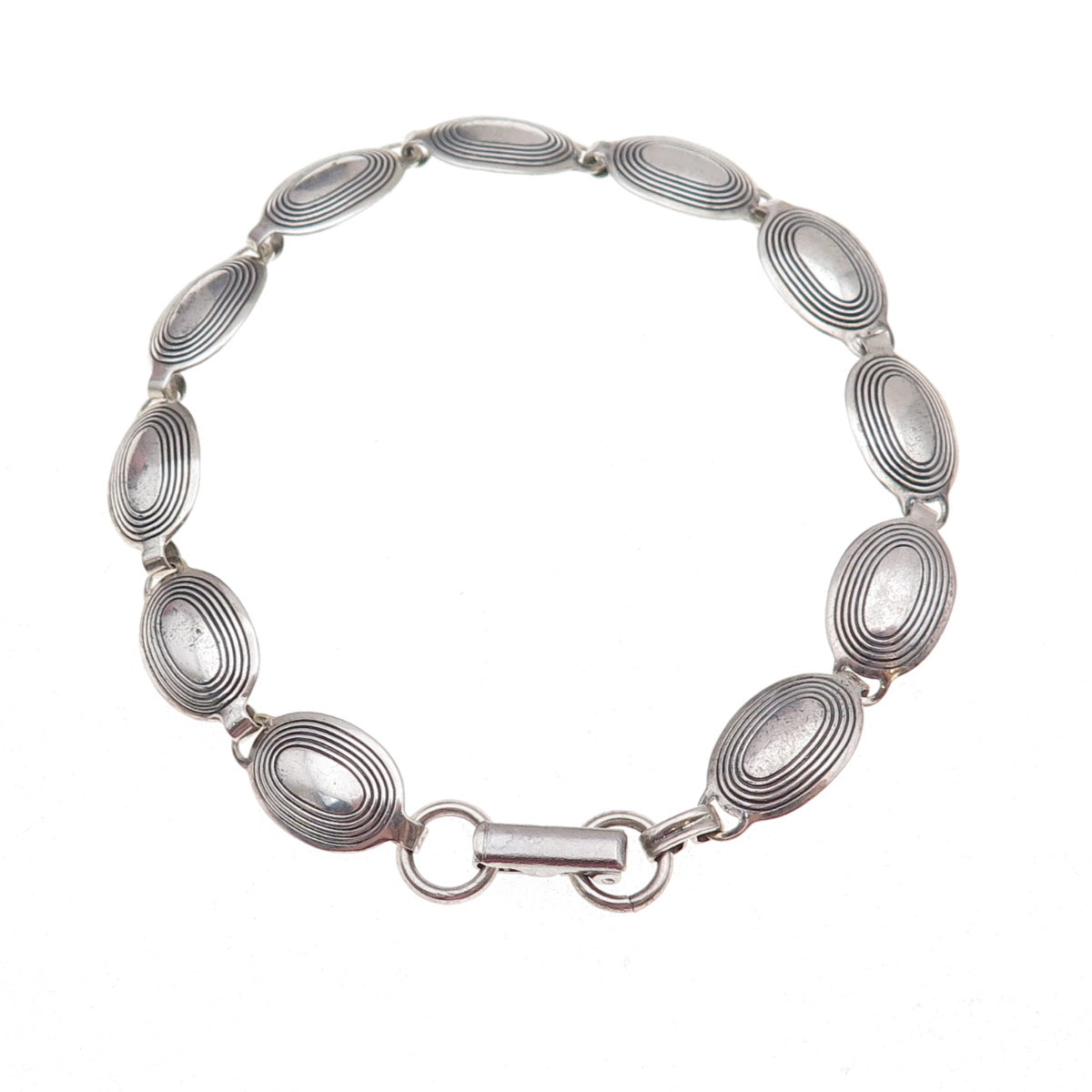 Beau 925 Sterling Silver Antique Art Deco Oval Panel Link Bracelet 7.5"