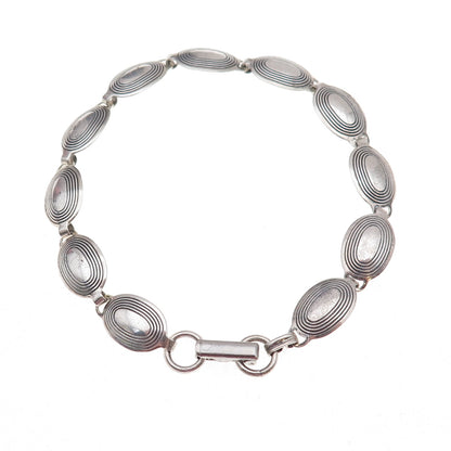 Beau 925 Sterling Silver Antique Art Deco Oval Panel Link Bracelet 7.5"