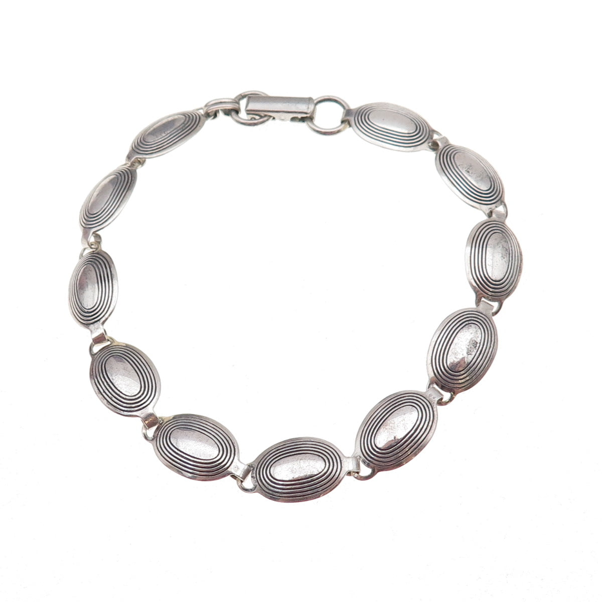 Beau 925 Sterling Silver Antique Art Deco Oval Panel Link Bracelet 7.5"