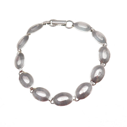 Beau 925 Sterling Silver Antique Art Deco Oval Panel Link Bracelet 7.5"