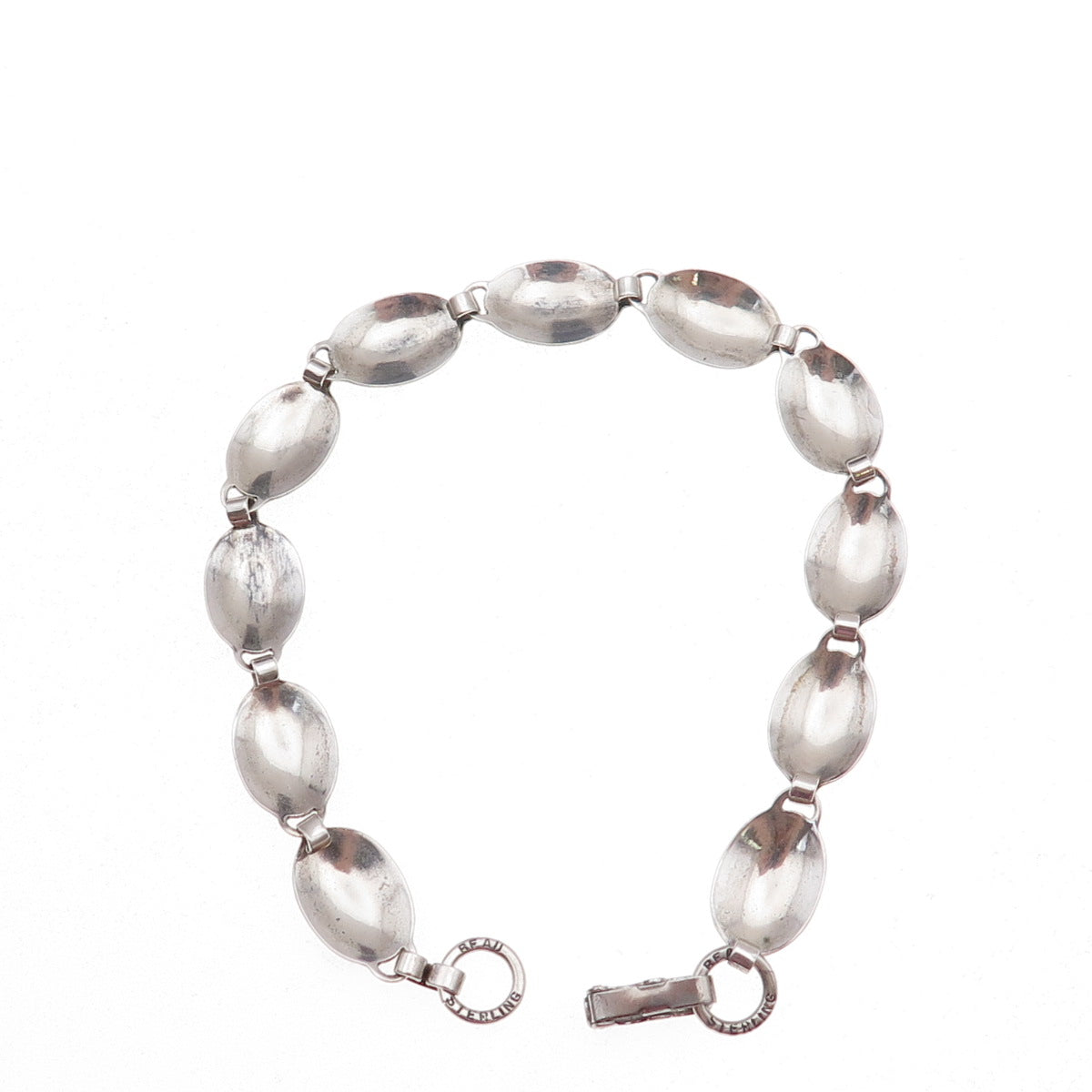 Beau 925 Sterling Silver Antique Art Deco Oval Panel Link Bracelet 7.5"