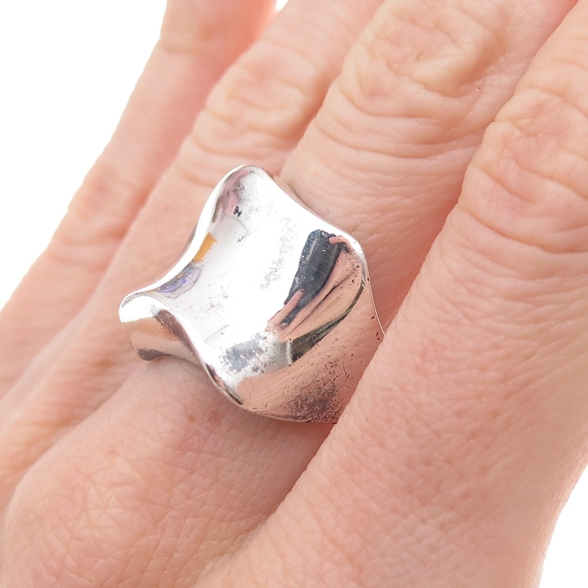 925 Sterling Silver Vintage Mexico Modernist Oxidized Ring Size 8.5