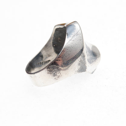925 Sterling Silver Vintage Mexico Modernist Oxidized Ring Size 8.5