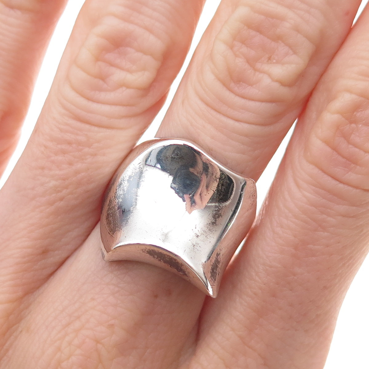 925 Sterling Silver Vintage Mexico Modernist Oxidized Ring Size 8.5