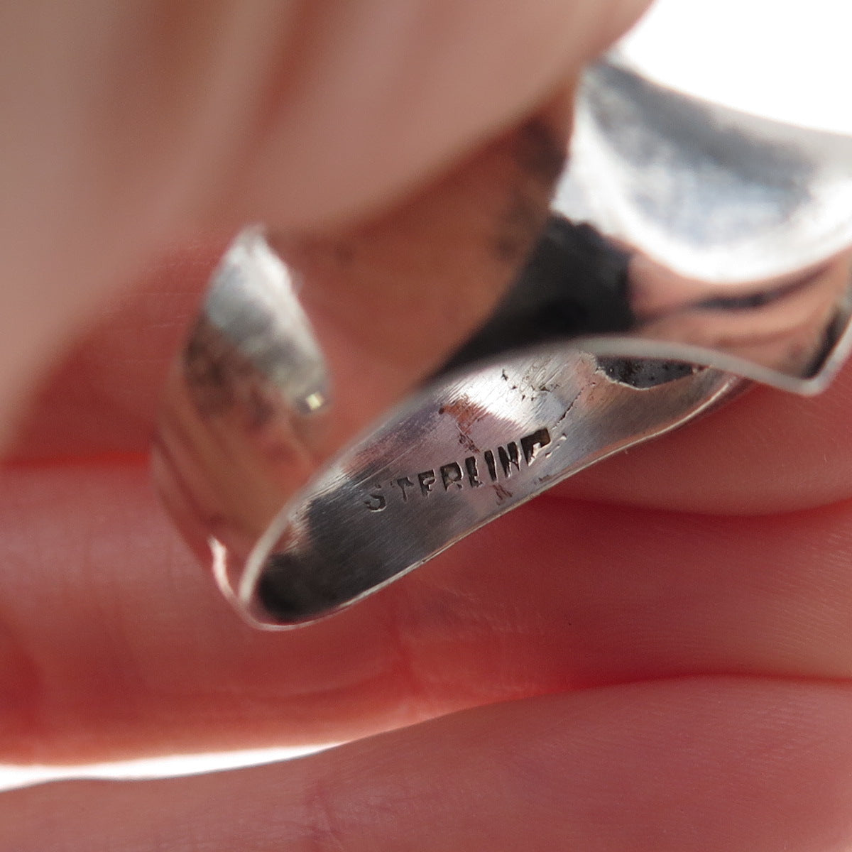 925 Sterling Silver Vintage Mexico Modernist Oxidized Ring Size 8.5