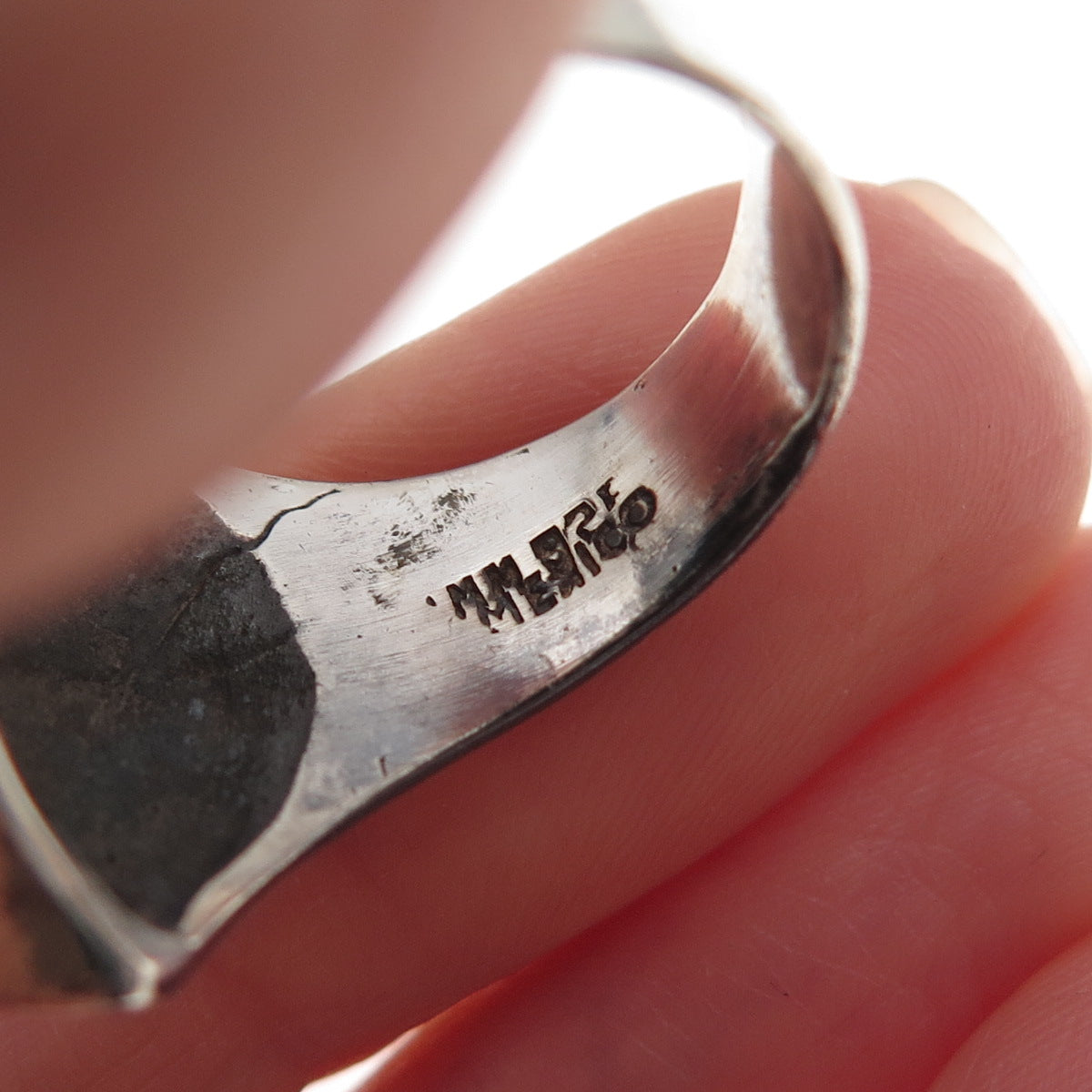 925 Sterling Silver Vintage Mexico Modernist Oxidized Ring Size 8.5