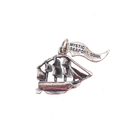 Pacific Jewelry 925 Sterling Silver Vintage Mystic Seaport Ship Charm Pendant