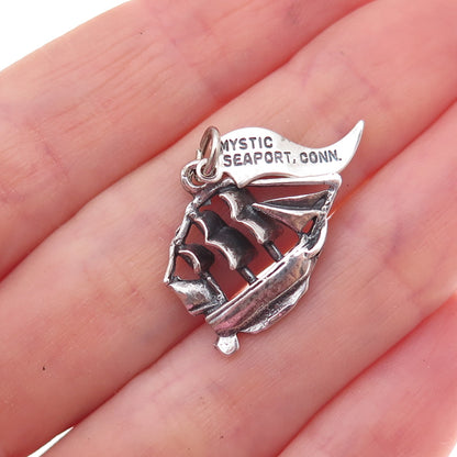 Pacific Jewelry 925 Sterling Silver Vintage Mystic Seaport Ship Charm Pendant