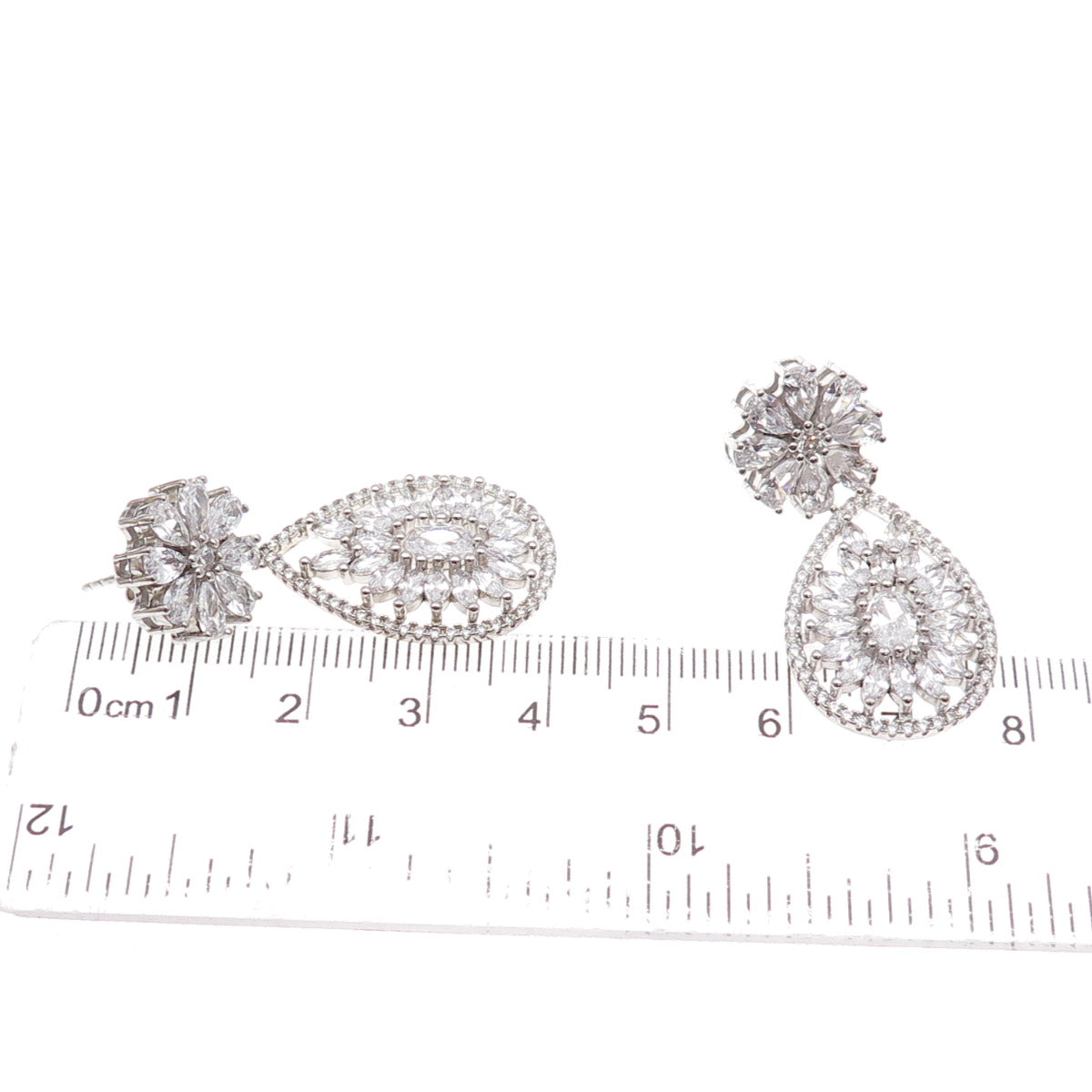 925 Sterling Silver Multi-Cut C Z Floral Teardrop Dangle Earrings