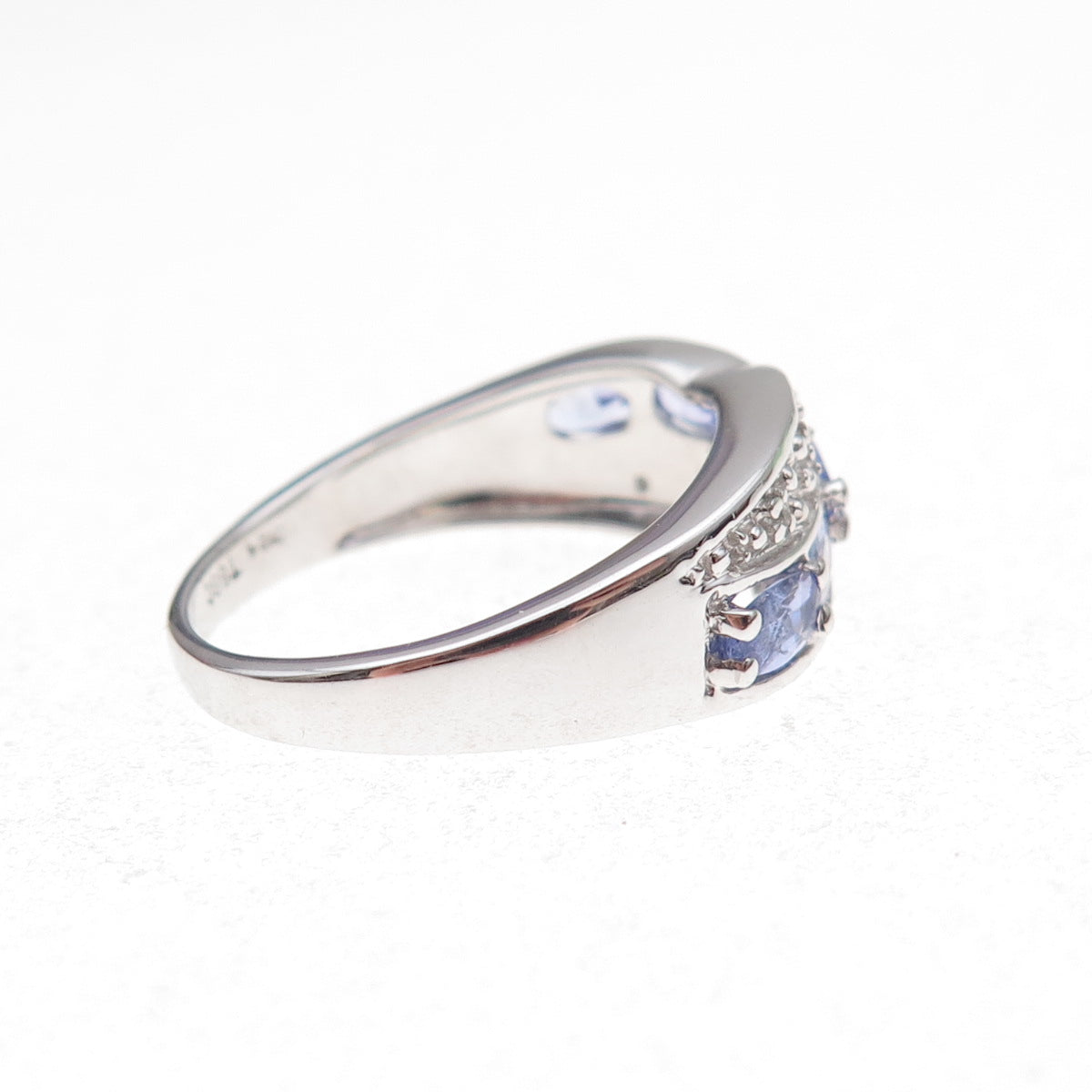 925 Sterling Silver Real Tanzanite & White Topaz Ring Size 8