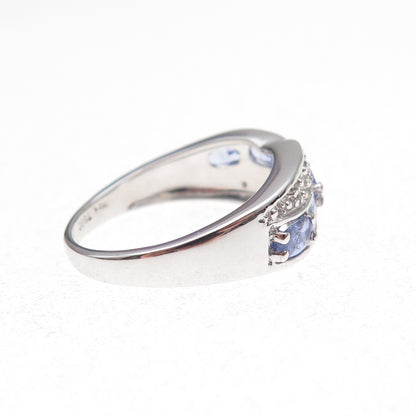 925 Sterling Silver Real Tanzanite & White Topaz Ring Size 8
