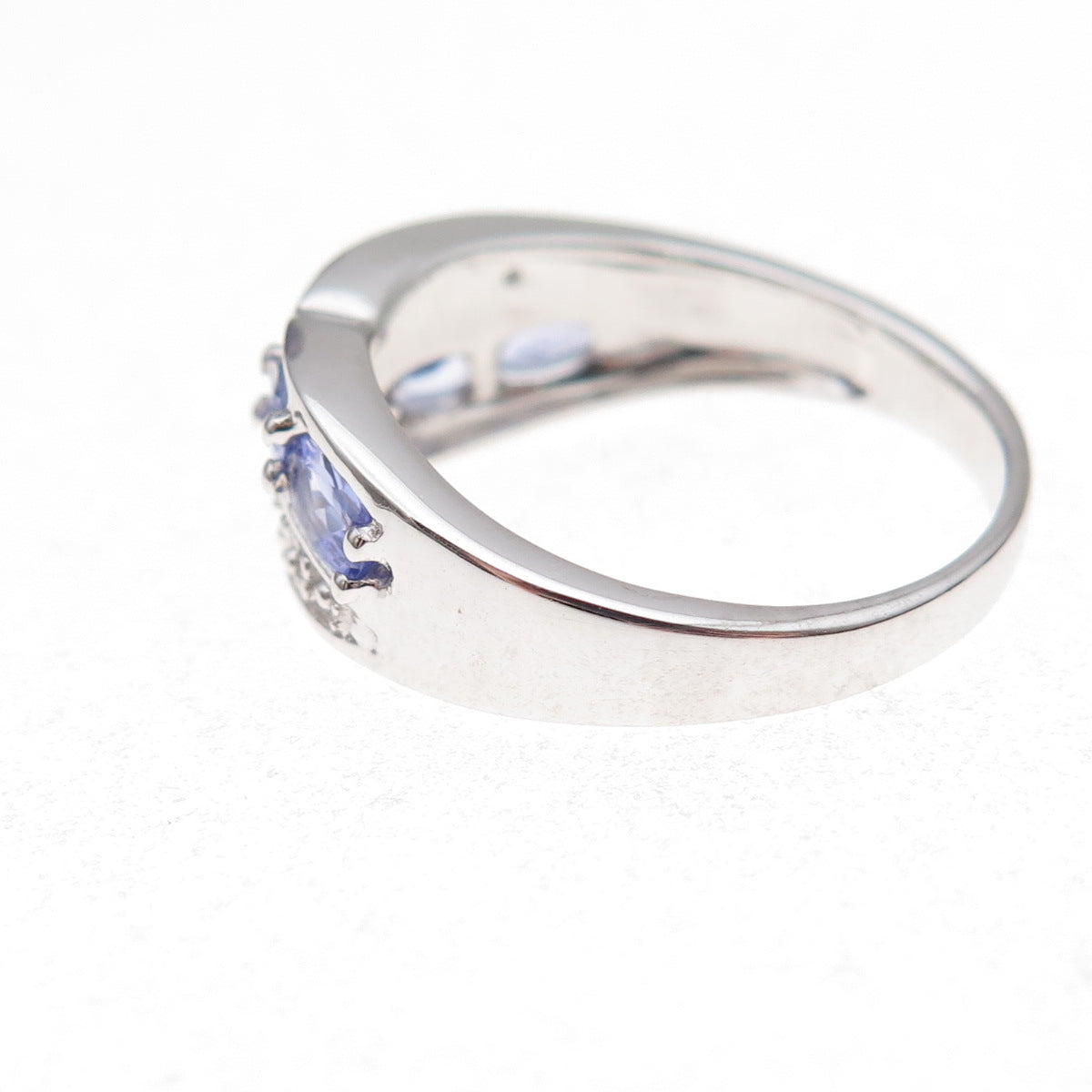 925 Sterling Silver Real Tanzanite & White Topaz Ring Size 8