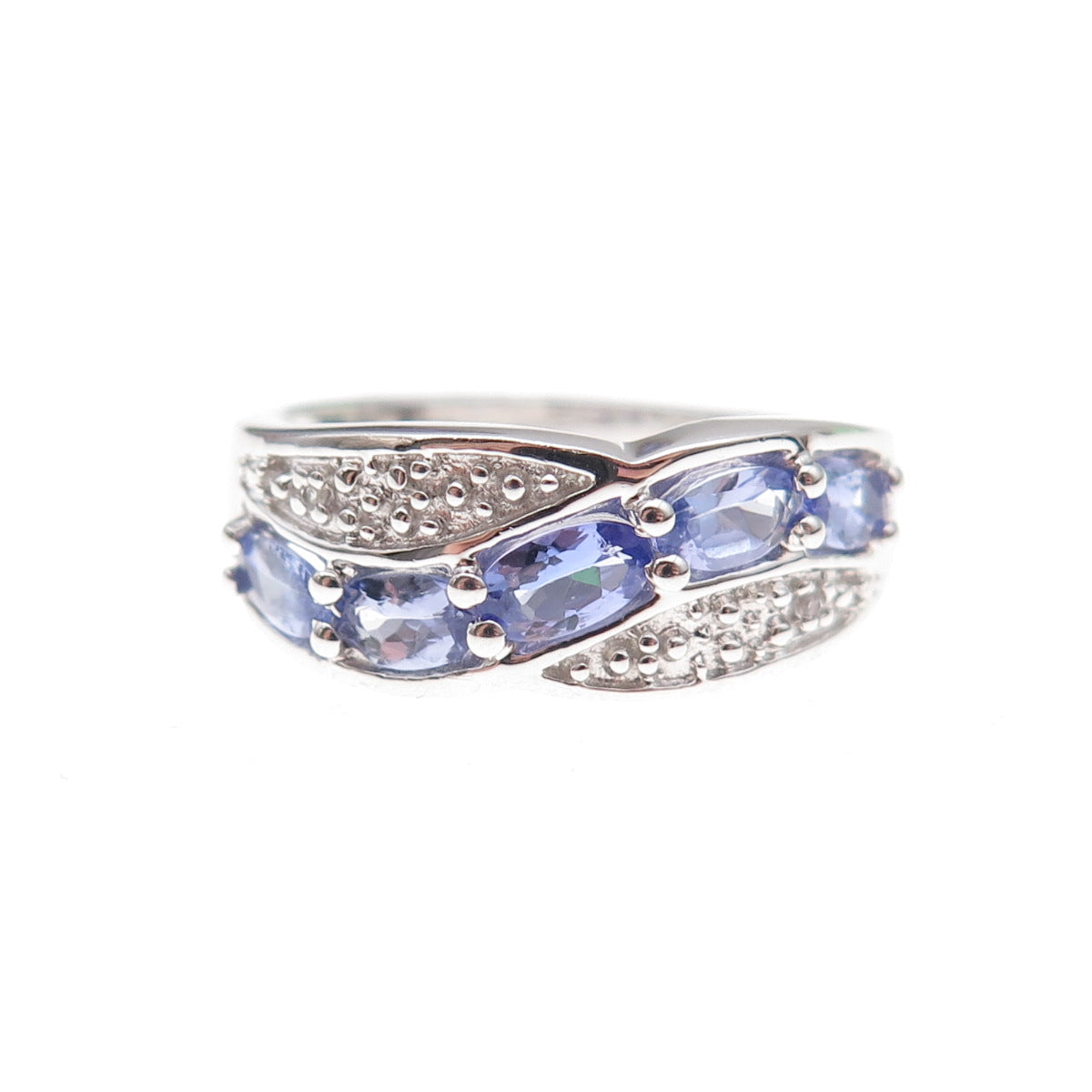 925 Sterling Silver Real Tanzanite & White Topaz Ring Size 8