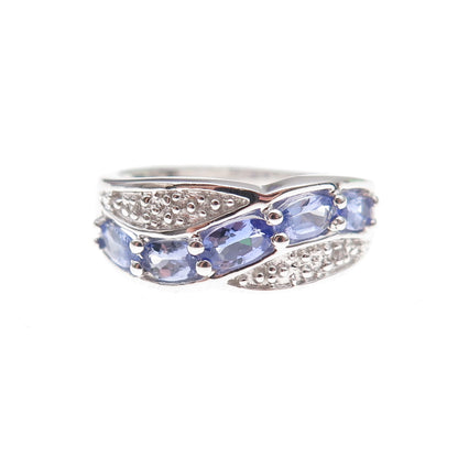 925 Sterling Silver Real Tanzanite & White Topaz Ring Size 8