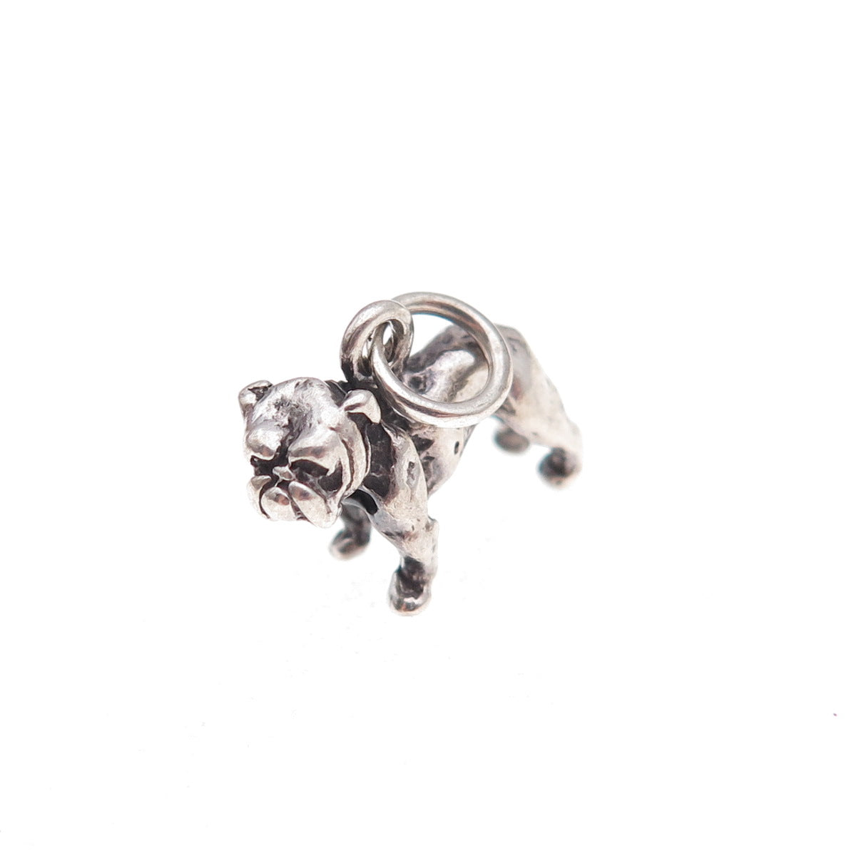 925 Sterling Silver Vintage Bulldog Oxidized 3D Charm Pendant