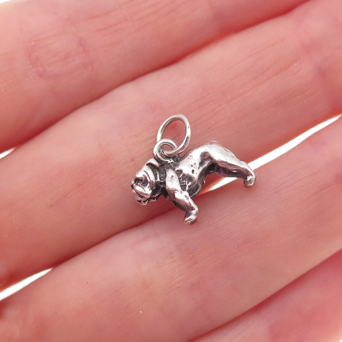 925 Sterling Silver Vintage Bulldog Oxidized 3D Charm Pendant