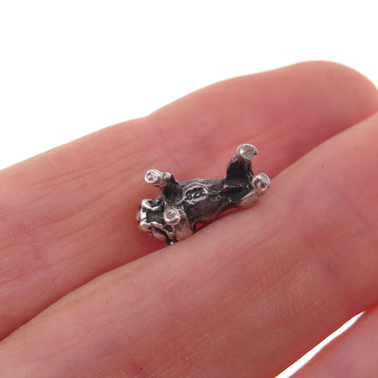 925 Sterling Silver Vintage Bulldog Oxidized 3D Charm Pendant