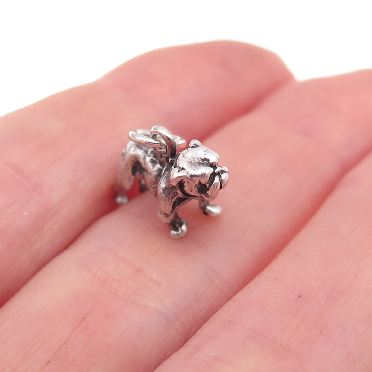 925 Sterling Silver Vintage Bulldog Oxidized 3D Charm Pendant