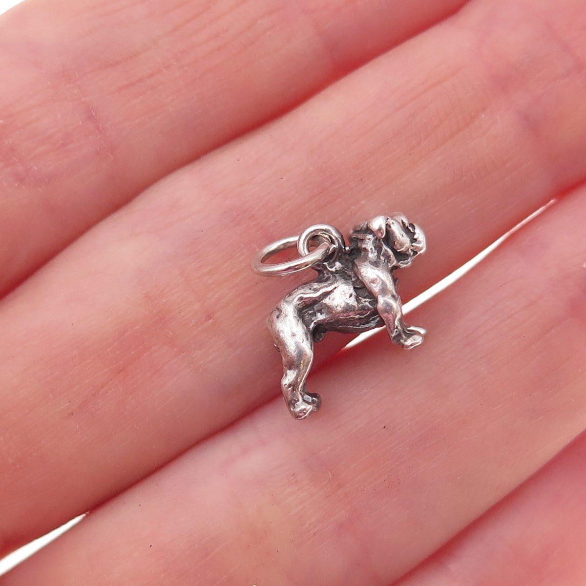 925 Sterling Silver Vintage Bulldog Oxidized 3D Charm Pendant