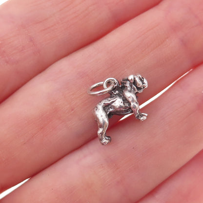 925 Sterling Silver Vintage Bulldog Oxidized 3D Charm Pendant