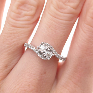 925 Sterling Silver Real Round-Cut Diamond Bypass Ring Size 6.75