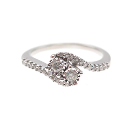 925 Sterling Silver Real Round-Cut Diamond Bypass Ring Size 6.75