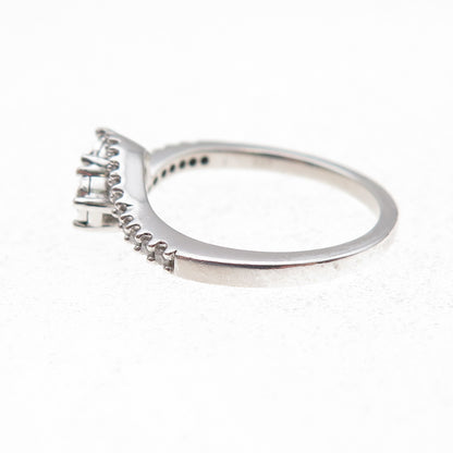 925 Sterling Silver Real Round-Cut Diamond Bypass Ring Size 6.75