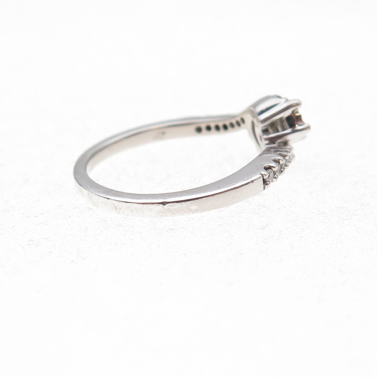 925 Sterling Silver Real Round-Cut Diamond Bypass Ring Size 6.75