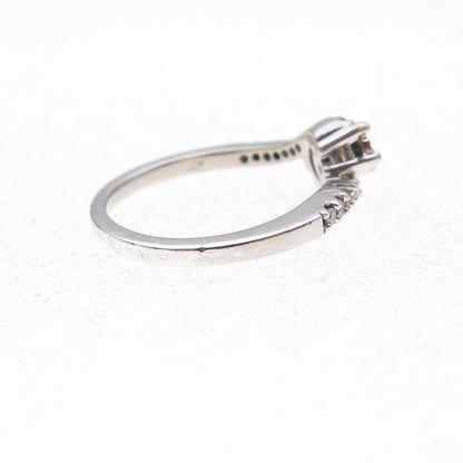 925 Sterling Silver Real Round-Cut Diamond Bypass Ring Size 6.75