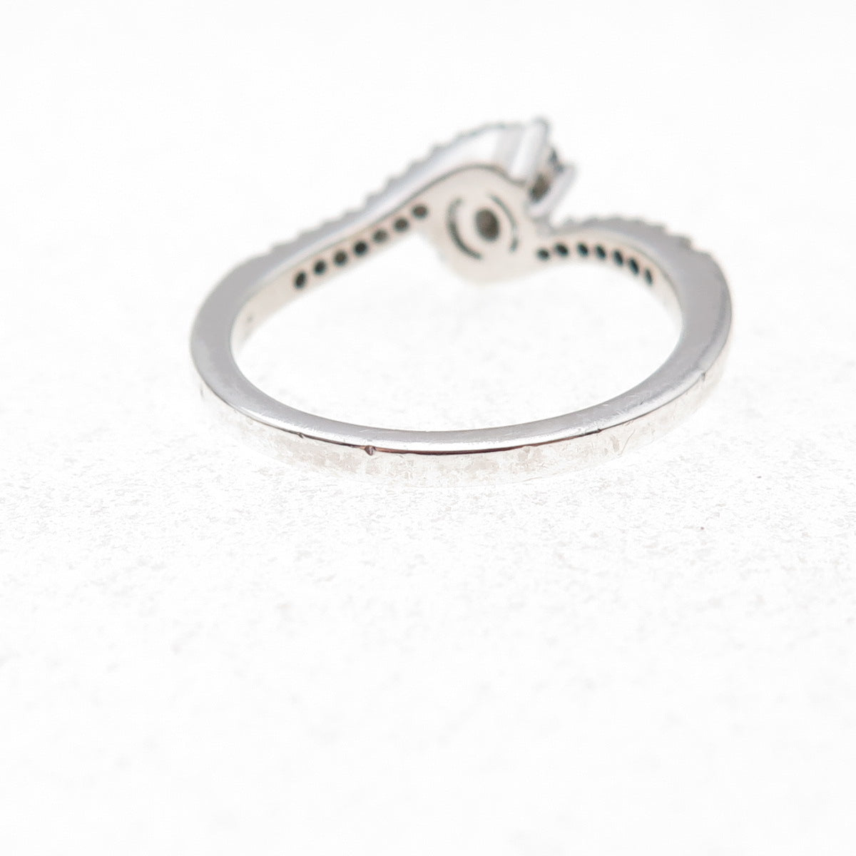 925 Sterling Silver Real Round-Cut Diamond Bypass Ring Size 6.75