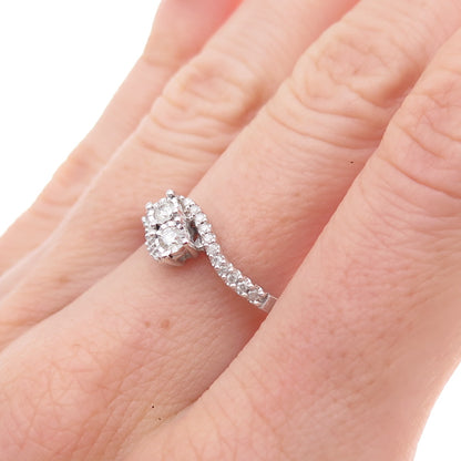 925 Sterling Silver Real Round-Cut Diamond Bypass Ring Size 6.75