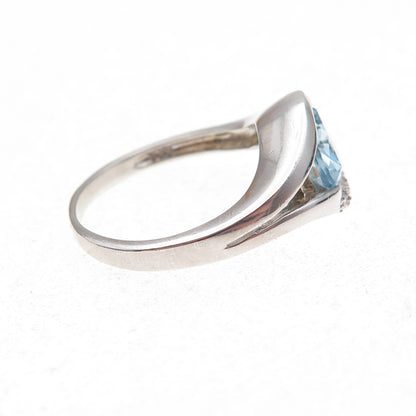 925 Sterling Silver Vintage Real Blue & White Topaz Modernist Ring Size 7