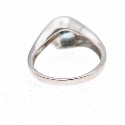 925 Sterling Silver Vintage Real Blue & White Topaz Modernist Ring Size 7