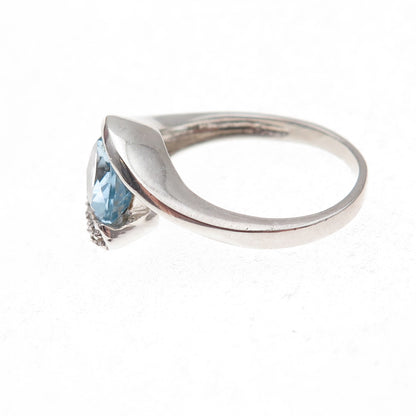 925 Sterling Silver Vintage Real Blue & White Topaz Modernist Ring Size 7