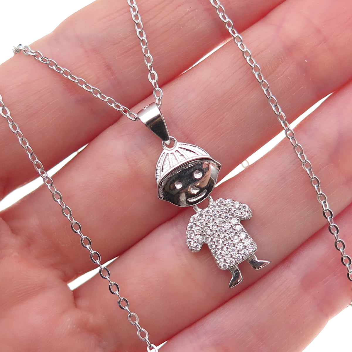 925 Sterling Silver Round-Cut C Z Boy Cable Chain Necklace 18"