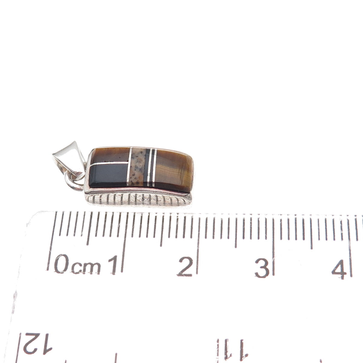 Old Pawn 925 Sterling Silver Vintage Tiger Eye & Black Onyx Tribal Charm Pendant