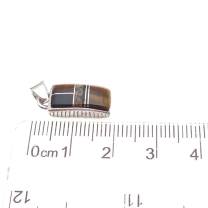Old Pawn 925 Sterling Silver Vintage Tiger Eye & Black Onyx Tribal Charm Pendant