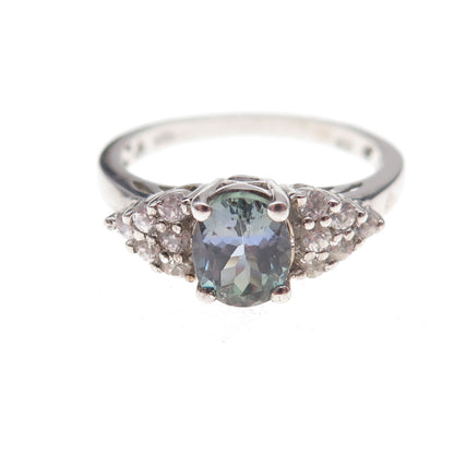 Chuck Clemency 925 Sterling Silver Real Iolite & White Topaz Ring Size 8