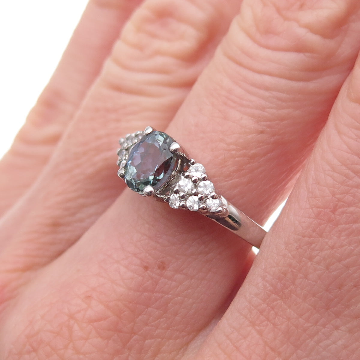 Chuck Clemency 925 Sterling Silver Real Iolite & White Topaz Ring Size 8